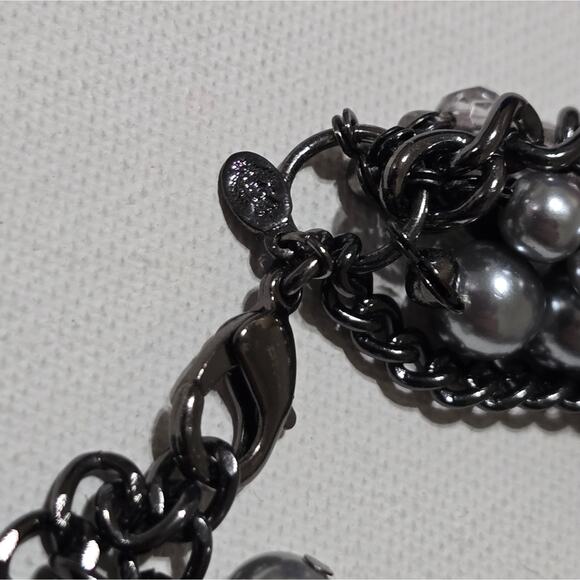 Premier Designs Gray Metallic Multi Chain Faux Pearl Black‎ Bead Twist Necklace - Picture 6 of 8